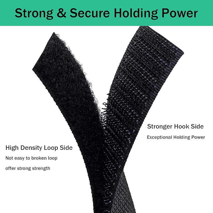 1 Inch Sew on Hook and Loop Strips | Easy to Sew | Excellent Grip | Non-Adhesive Back Nylon Fabric Fastener Strips for Clothing Sewing Crafts and DIY Projects, Black, 1in x 5yd