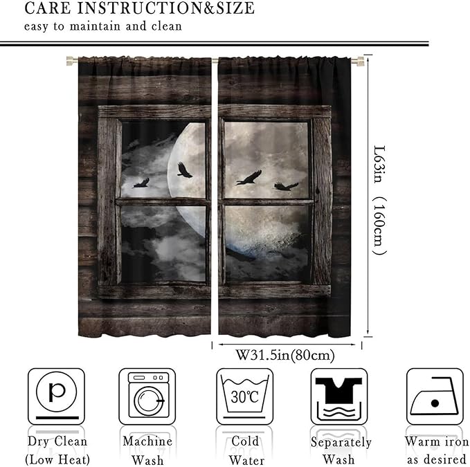 Gothic Halloween Blackout Window Curtains, Black Birds Crow Dark Print Window Drapes, for Home Kids Boys Bedroom Living Room 31.5(W)*63(L) 2 Panels