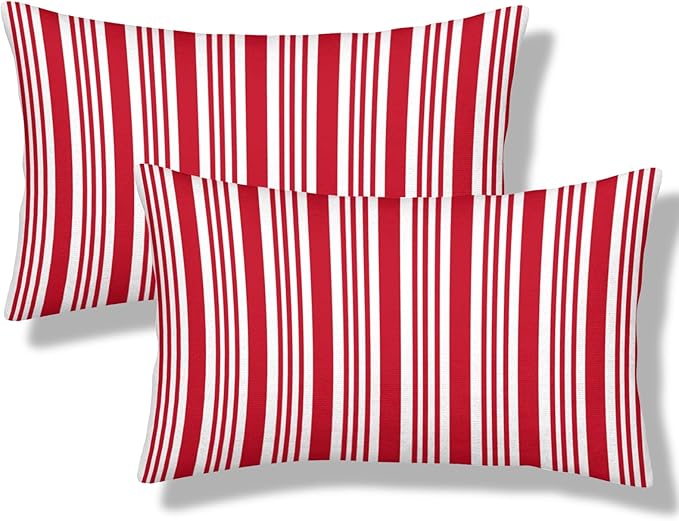 Red and White Striped Lumbar Pillow Covers 12x20 Inch Set of 2 Red Stripes Throw Pillow Cover Lines Texture Pillowcase Cushion Cases for Home Couch Bed Sofa