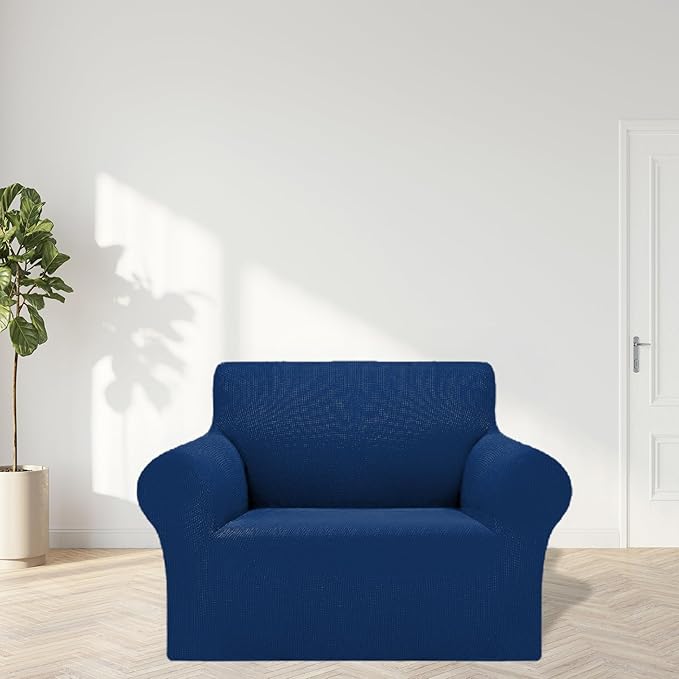 Cupuamon 2025 New Stretch Chair Sofa Slipcovers Couch Cover for 1 Seater Furniture Protector Sofa Covers with Elastic Bottom Jacquard Fabric Small Checks for Pets, Kids - Classic Blue