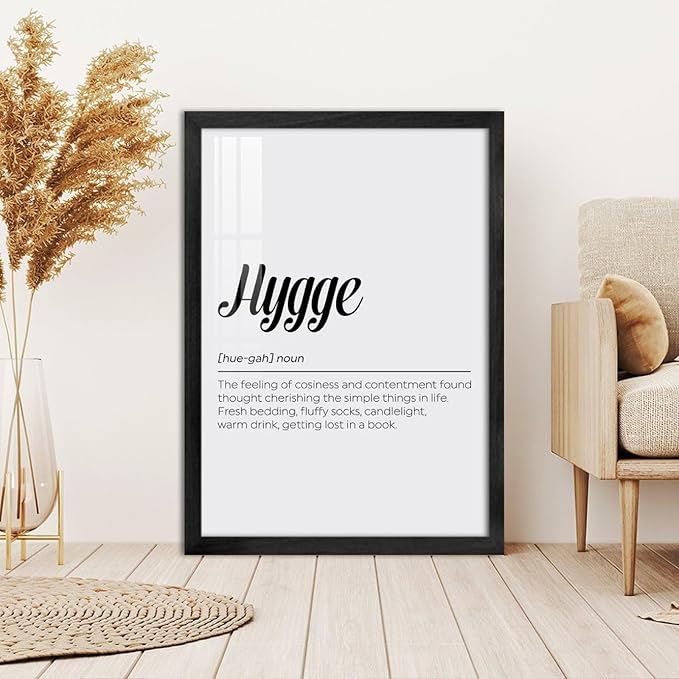Hygge Definition Print, Family Poster, Bedroom Printable Wall Art, Living Room Typography Quote, Home Decor Office Decor Modern Aluminum Alloy Frame Wood Black-style 12x16inch(30x40cm)