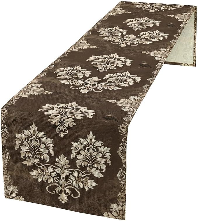 Moroccan Damask Table Runner, Oriental Classical Damask Inspired Abstract Bird Pattern Table Runner for Kitchen Dining Weddings Party Decor 13x36in