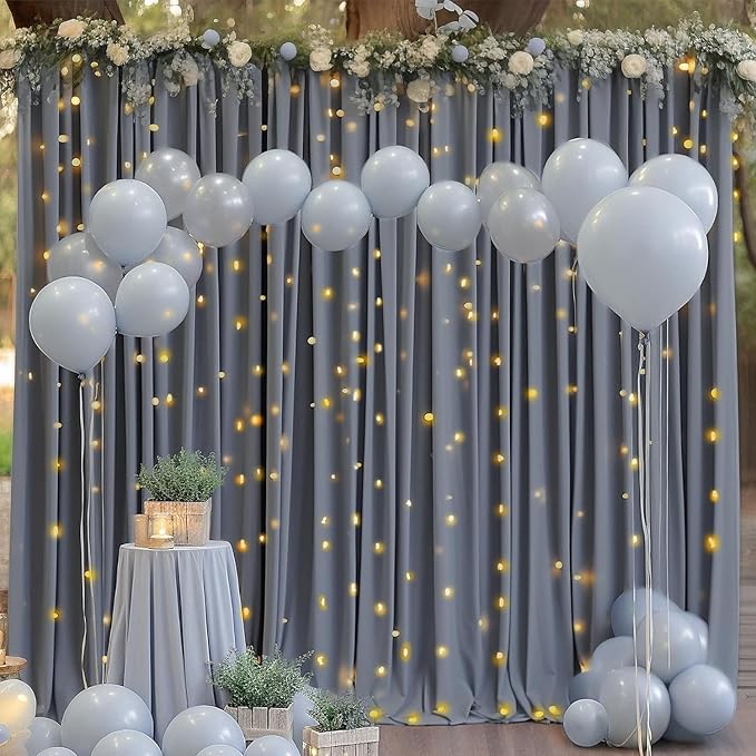 30ft x 10ft Wrinkle Free Charcoal Backdrop Curtains for Parties, 6 Panels Silky Polyester Photo Backdrop Drapes for Wedding Birthday Party Photography Background Backdrop Stand