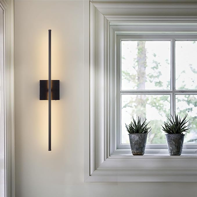 Battery Operated Wall Sconces with Remote Control, Dimmable Wall Sconces Set of Two, 350°Rotate, 3000K LED Black Wireless Wall Light for Living Room, Hallway, Bedroom, 32.2 Inch (2 Pack)