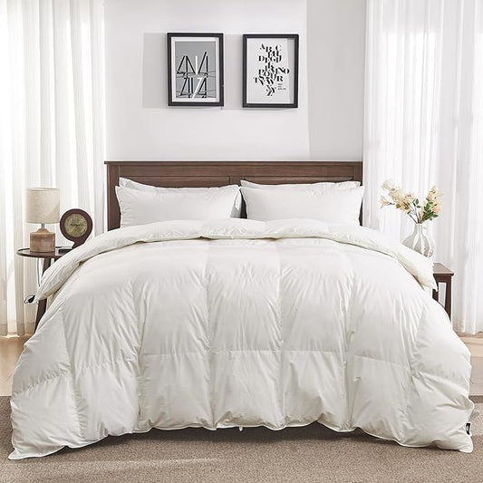Organic Feather Down Fiber Comforter California King - 100% Cotton Shell All Season Duvet Insert, Medium Warmth Hotel Luxury Bedding Comforter(104x96 Inch, White)