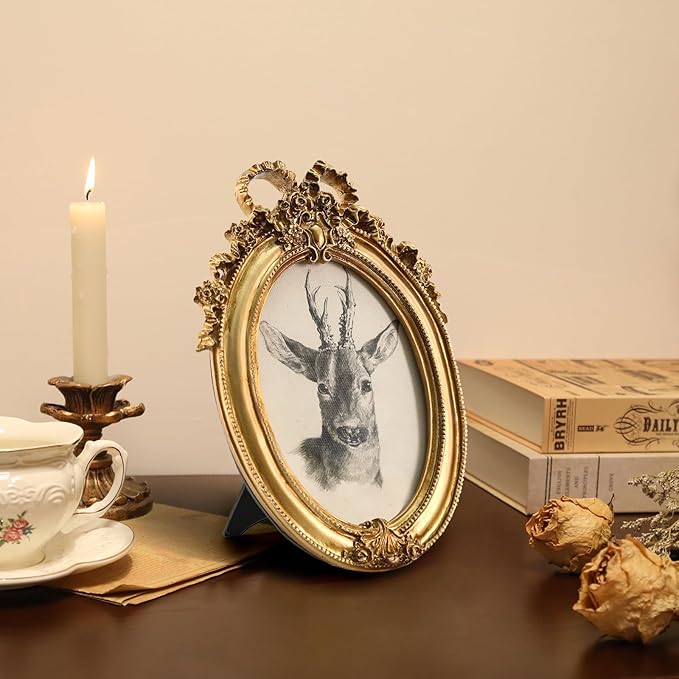 FOLKOR Classical Wall Art Prints with Vintage Gold Picture Frame, Girl Reading Canvas Oil Paintings Farmhouse Room Decor for Bedroom Study Room Dorm, Gift for Book Lovers Birthday Housewarming, 4x6