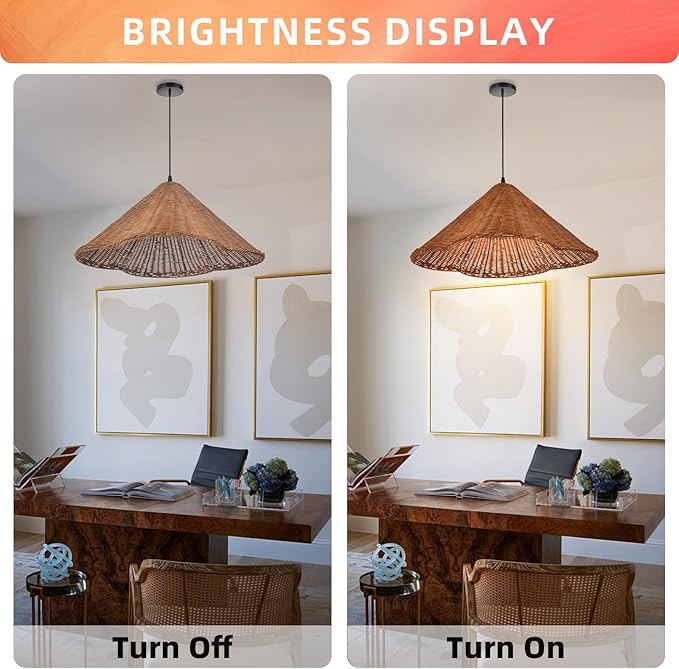 Arturesthome 1 Light Boho Rattan Pendant Light Fixture 23.6" Coastal Retro Woven Ceiling Chandelier Hanging Lamp for Farmhouse Living Dining Room Coffee