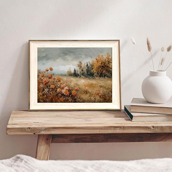 XOCUUI Autumn Landscape Painting Wildflower Fall Canvas Poster Art Print Vintage Rustic Wall Art Retro Farmhouse Wall Decor Aesthetic 8x10inch Unframed