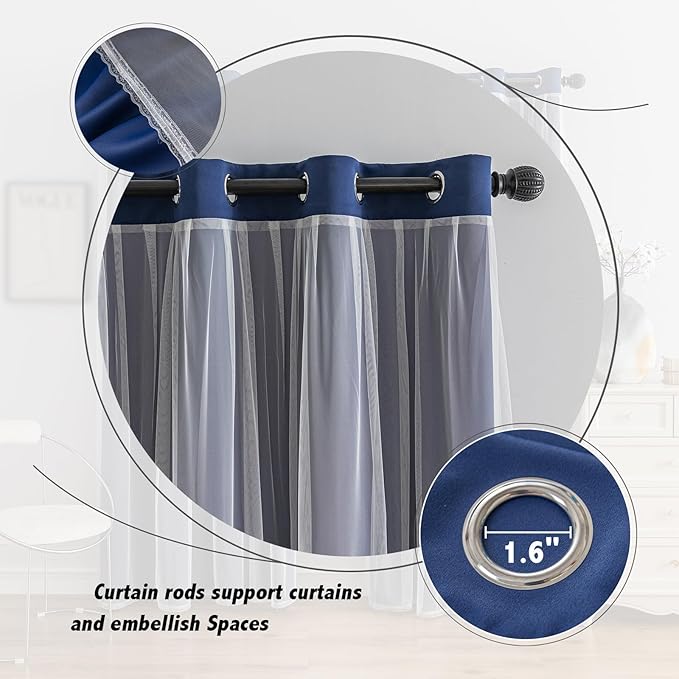 Anytime Home Curtains Blackout and Sheer Layered Solid Window Curtain Panel Pair with Grommet Top, 52Wx95L,Navy Blue