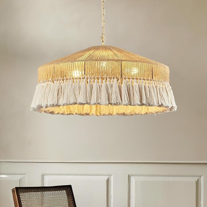 Large Woven 3-Lights Pendant Lights, Modern Boho Chandelier Handwoven Rattan Pendant Light Fixtures Farmhouse Ceiling Hanging Lamp for Kitchen Island,Dining Room, Bedroom, Entryway, Foyer
