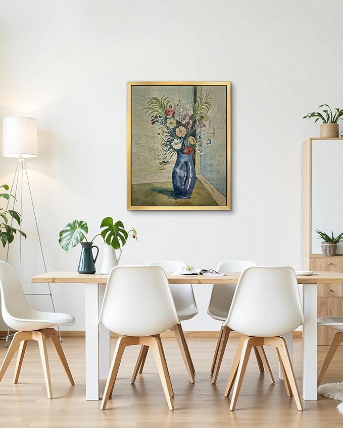 AIMAILON Vintage Gold Canvas Wall Art Framed Decor for Living Room Kitchen Colorful Wildflower Print Still Life Classical Home Decration Artwork Picture Desktop Decor 16x20