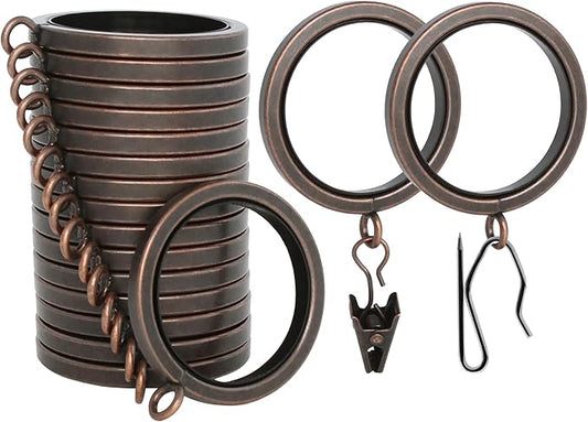 BlastHome® Luxury Curtain Rings - Premium Metal with Quiet, Smooth Nylon Inserts - Pinhooks and Clips Included - 1 1/2" Inside Diameter - 18 Rings for Two Standard Curtains - Oil Rubbed Bronze