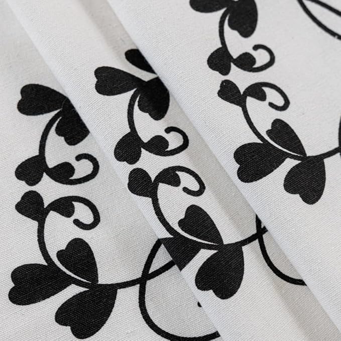 F-CHU Black Floral Curtains for Living Room Bedroom Farmhouse French Country Linen Curtain Flower Pattern Chic Country Rod Pocket Curtains 2 Panels Set 55" W x 96" L