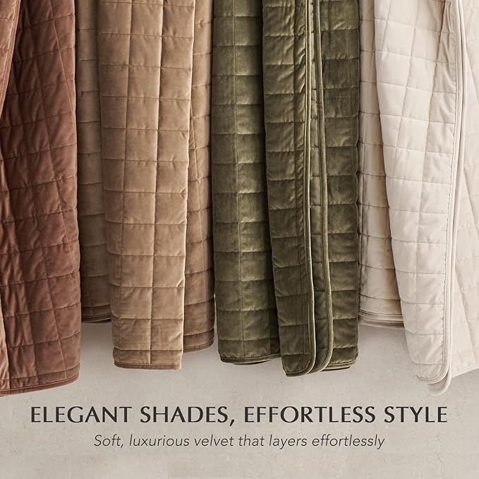EVERGRACE Pearl Velvet Quilt Full Queen Size Bedding Sets, Luxurious Soft Velvet Comforter Set, Lightweight Box Stitching Oversized Bedspread Coverlet for All Season, with 2 Shams, Camel