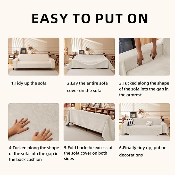 Couch Cover Sofa Covers for 3 Cushion Couch Water Resistant Sectional Couch Covers, Couch Cover for Dogs Washable, Soft Non-Slip Sofa Slipcover Sofa Protector Futon Cover, 71''x134'', White