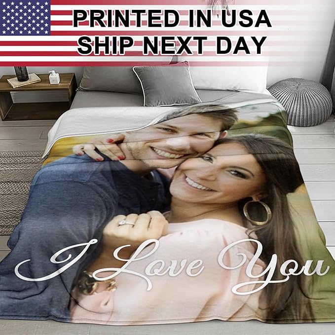 Jecivila Custom Blanket with Picture Text Personalized Photo Flannel Throw Blankets Customized Couple Gifts for Girlfriend Boyfriend Wife Husband on Valentine's Day Birthday