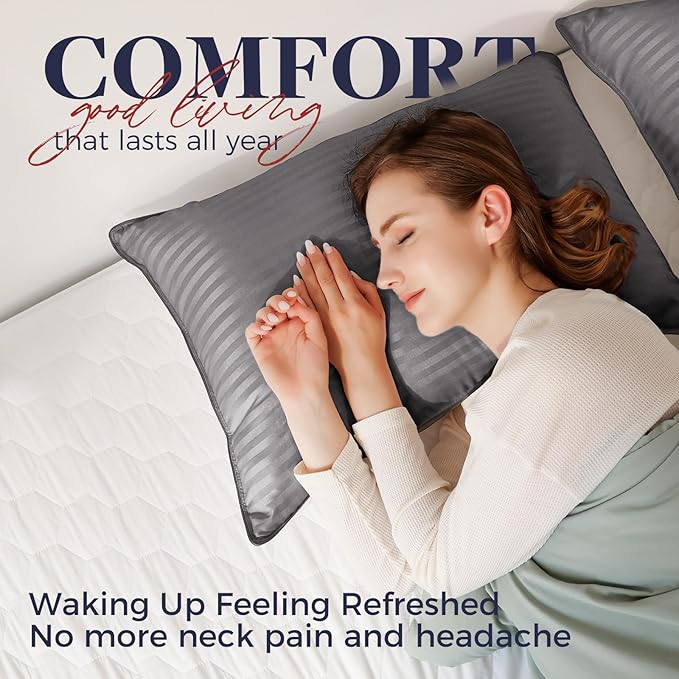Basic Beyond Bed Pillows Standard Size Set of 4 - Down Alternative Pillows for Sleeping, Soft 20 x 26 Inches 4 Pack Standard Pillows for Back, Stomach or Side Sleepers, Grey