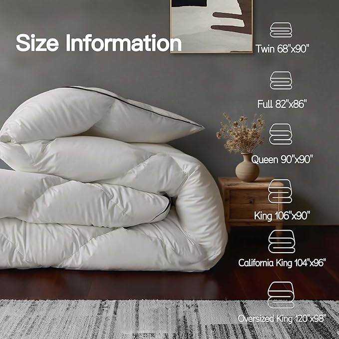 Goose Down Fiber Comforter California King Size, 100% Cotton Luxurious Hotel Duvet Insert for All Season, Fluffy and Cozy with 8 Corner Tabs Medium Warmth 104 x 96 Inch White