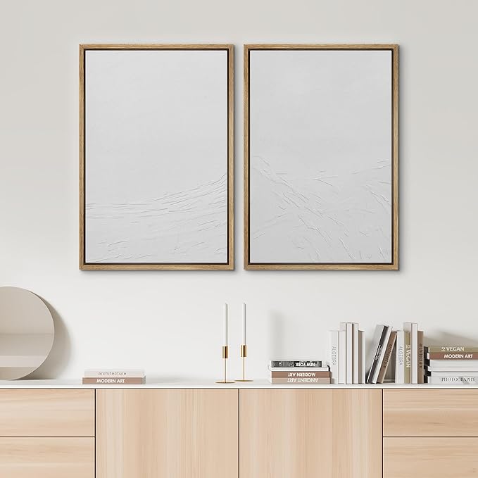 SIGNWIN Framed Canvas Print Wall Art Set Geometric Gray Pastel Color Field Landscape Abstract Shapes Illustration Modern Art Minimalism Decorative for Living Room, Bedroom, Office - 24"x36"x2 Natural