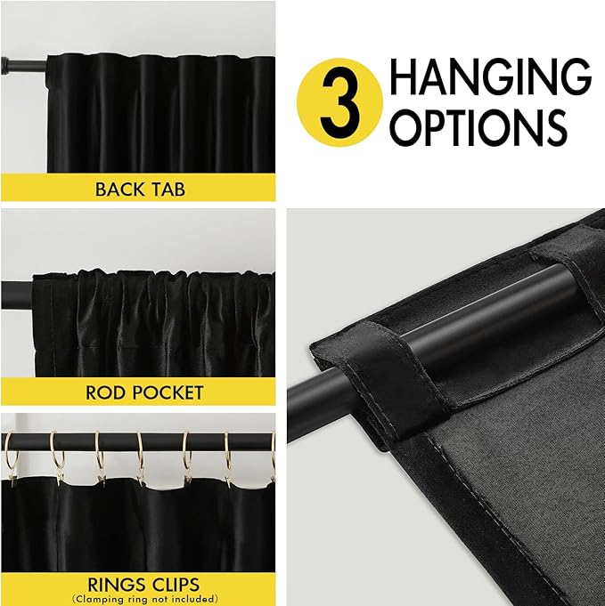 Velvet Curtains Black Gold for Living Room 120 inches Long,2 Panels Blackout Curtains Modern Color Block Back Tab Rod Pocket Soundproof Drapes for Bedroom Window Decor