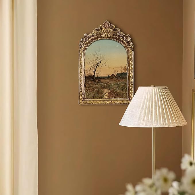 FOLKOR Canvas Wall Art with Vintage Gold Picture Frame, Countryside Village Landscape Posters Prints for Bedroom Dining Room Kitchen Decor, Retro Sunset Artwork for Home Office Gallery Wall, 5x7