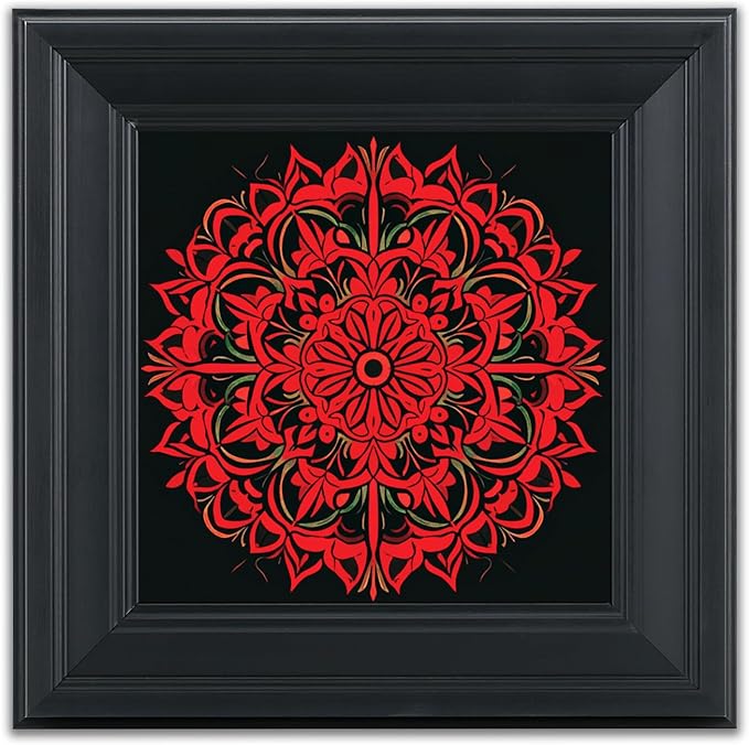 Brivoria Mandala Wall Art Home Decor, Framed Red Ember Glow Mandala Artwork, Modern Spiritual Energy Wall Decor for Living Room Bedroom or Meditation Space, Warm Decorative Accent, 12x12