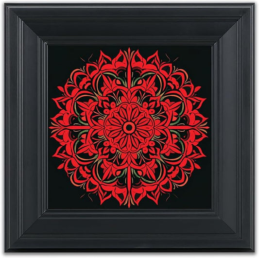 Brivoria Mandala Wall Art Home Decor, Framed Red Ember Glow Mandala Artwork, Modern Spiritual Energy Wall Decor for Living Room Bedroom or Meditation Space, Warm Decorative Accent, 12x12