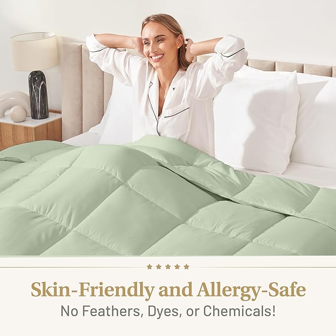 Down Alternative Comforter Twin Size - Green Comforter Fluffy All Season Winter - Luxury Breathable Light Green Comforter - Twin Sage Green 68x86 inches