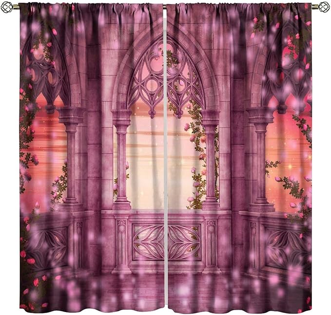 Gothic Mid Century Blackout Curtains, Medieval Balcony Mysterious Red Rose Print Pattern Window Drapes, for Living Room Bedroom 36(W)*63(L) 2 Panels