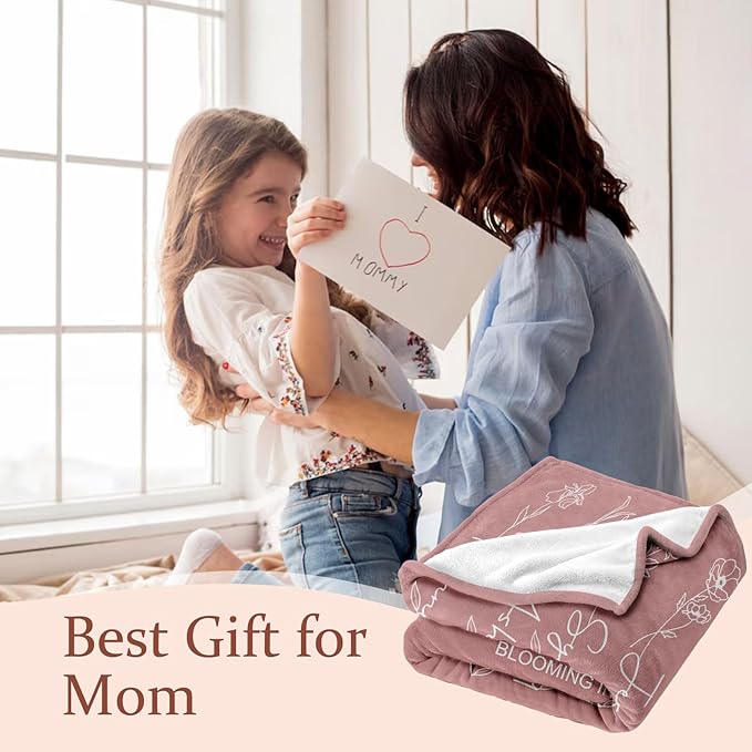 Ships Next Day, Personalized Christmas Mom Blanket Gift, Custom Blanket with Kids Name and Birth Month Flowers, Birthday Gifts for Mom from Daughter Son, Personalized Gifts for Grandma,Wife