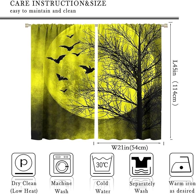 Gothic Crow Blackout Window Curtains, Halloween Horror Crow Print Window Drapes, for Living Room Bedroom 21(W)*45(L) 2 Panels