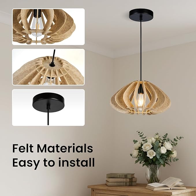 Pendant Light with Felt Lampshade, Modern Hanging Lamp Fixture, DIY Acoustic Pendant Light Chandeliers for Kitchen Island, Living Room, Dining Room, Bedroom, Office (D15.7"x8.3")