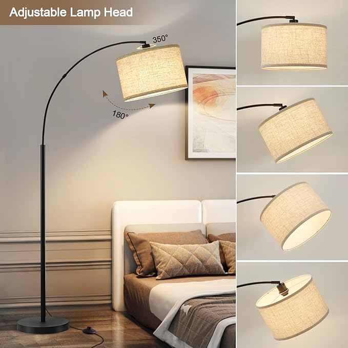 Luvkczc 71" Arc Floor Lamps for Living Room, Standing Lamp with Adjustable Head, Tall Pole Lamp with Foot Switch, Arched Reading Light for Bedroom, Office, 9W 3 Color Temperatures Bulb Included