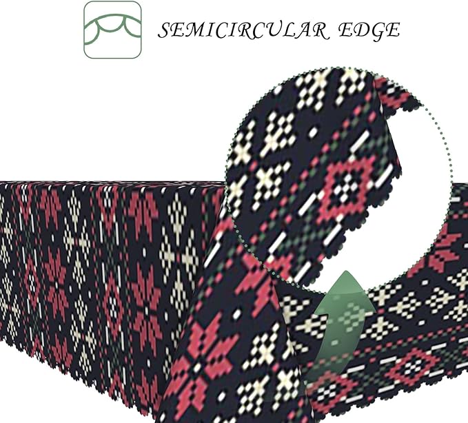 54x108 Inch Christmas Rectangle Tablecloth Snowflake Geometric Vintage Stripe Table Cloth Washable Durable Table Cover for Kitchen Dining Banquet Ugly Christmas Sweater Party Decor