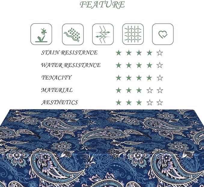 60x102 Inch Paisley Rectangular Tablecloth Farmhouse Floral Table Cloth Bohemian Washable Durable Table Cover for Dining Banquet Garden Home Decor
