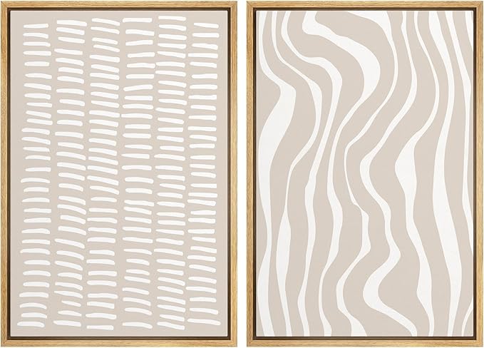 SIGNWIN Framed Canvas Print Wall Art Set Tan White Geometric Stripe Collage Abstract Shapes Cozy Neutral Modern Art Minimal Boho Relax/Calm for Living Room, Bedroom, Office - 16"x24"x2 Natural
