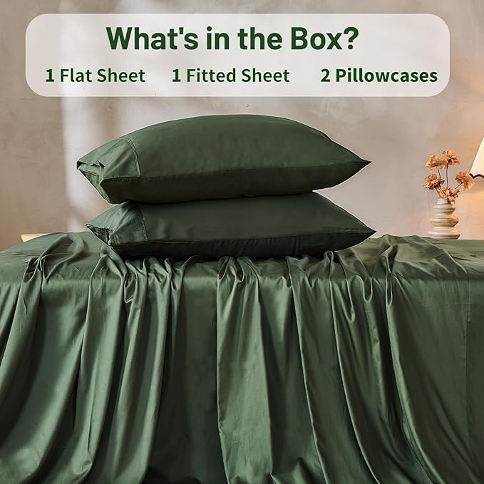 MEISHANG 1000 Thread Count Cotton Sheets Queen Size - 100% Egyptian Cotton, Sateen Weave, Soft & Breathable, Oeko-Tex Certified, 16" Deep Pockets - 4 Piece (Queen, Forest Green)