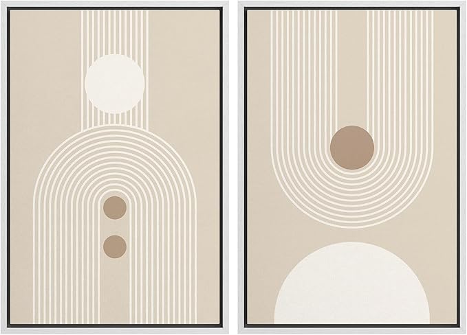 SIGNWIN Framed Canvas Print Wall Art Set Retro Nordic Geometric Pattern Abstract Shapes Cozy Neutral Modern Art Decorative Nordic Multicolor for Living Room, Bedroom, Office - 24"x36"x2 White