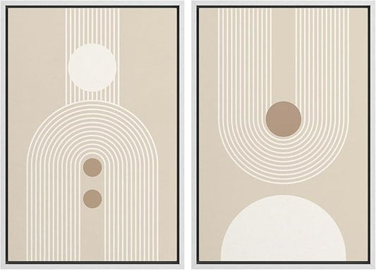 SIGNWIN Framed Canvas Print Wall Art Set Retro Nordic Geometric Pattern Abstract Shapes Cozy Neutral Modern Art Decorative Nordic Multicolor for Living Room, Bedroom, Office - 24"x36"x2 White