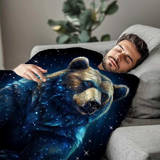 Bear Blanket Throw for Adult, Soft Animal Gifts for Men and Women, 40×50 Inches, Cabin Rustic Lightweight Fleece for Bed and Home Decor, No-Pilling