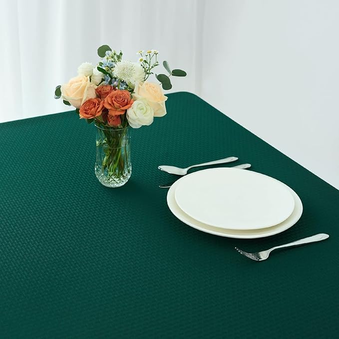 maxmill Christmas Tablecloth Weaved Texture Design Stain Resistant Waterproof Wrinkle Resistant Table Cloth, Decoration for Dining Room Holiday Parties Dinner, Rectangle 70 x 120 Inch, Hunter Green