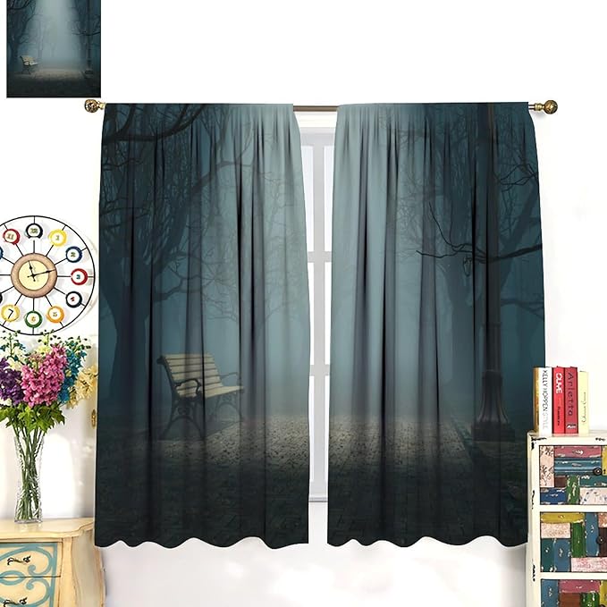 Gothic Forest Moon Blackout Curtains, Dark Mysterious Night Scary Forest Horror Window Drapes, for Living Room Bedroom 27.5(W)*63(L) 2 Panels