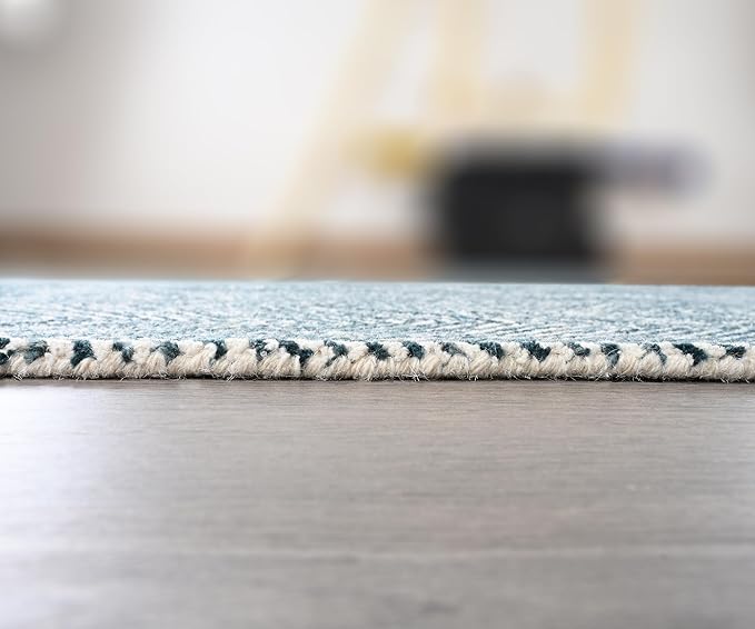 Modern Herringbone Chevron Collection Handcrafted Wool Area Rug - Durable, Zigzag Pattern, for High Traffic, Contemporary Design for Living Room, Bedroom, Dining Room Decor (Denim Blue, 9' x 9'' sq)