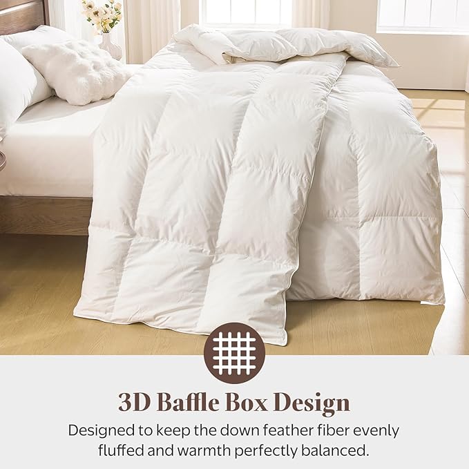 Organic Feather Down Fiber Comforter Twin Size - 100% Cotton Shell All Season Duvet Insert, Medium Warmth Hotel Luxury Bedding Comforter(68x90 Inch, White)