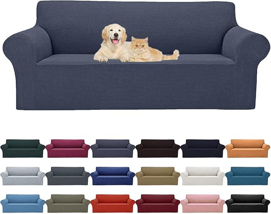 Cupuamon 2025 New Stretch Sofa Slipcovers Couch Cover for 3 Cushion Furniture Protector Sofa Covers with Elastic Bottom Jacquard Fabric Small Checks for Pets, Kids -Sofa, Charcoal