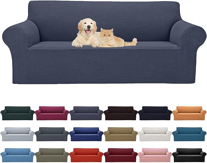 Cupuamon 2025 New Stretch Oversized Sofa Slipcovers Couch Sofa Cover for 4 Seater Furniture Protector Covers with Elastic Bottom Jacquard Fabric Small Checks for Pets, Kids - Charcoal