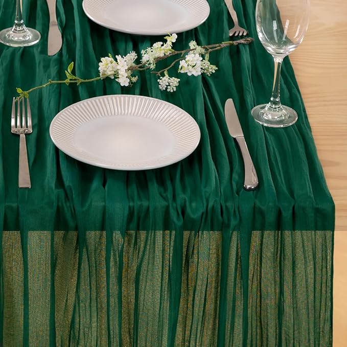 MLMC 3 Pack Emerald Green Cheesecloth Table Runner Boho Dark Green Cheese Cloth Table Runner 10ft Sheer Gauze Cheesecloth Decorations for Wedding Home Party Christmas Decor