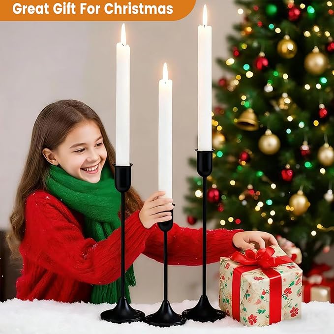 Candle Holder - 3 PCS Candlestick Holders - Vintage Candle Stick Holder - Modern Decorative Centerpiece - Cozy Atmosphere Gift for Home Decor, Wedding, Black Taper