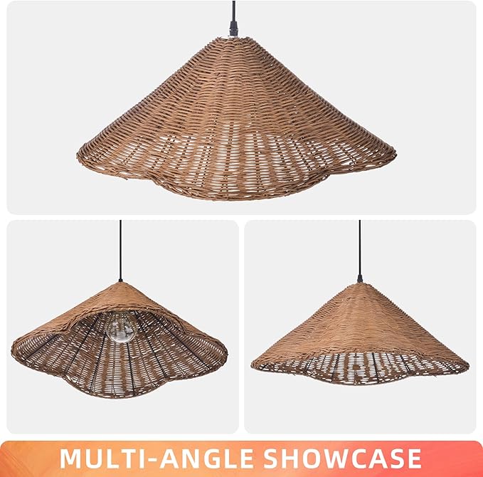 Arturesthome 1 Light Vintage Wicker Pendant Lighting for Kitchen Island,19.6" Handmade Pendant Ceiling Light for Kitchen Island Office Home Decor Coffee