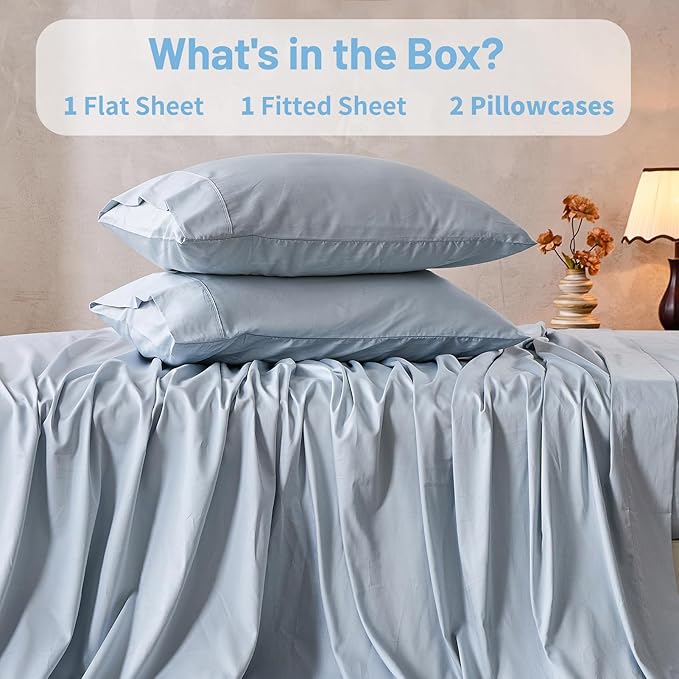 MEISHANG Extra Deep Pocket Cotton Sheets King Size - 100% Egyptian Cotton 1000 Thread Count - Fits 18"-24" in Deep Mattress,Oeko-Tex Certified, Soft & Breathable - 4 Piece (King, Light Blue)